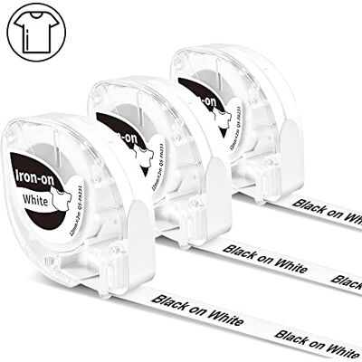 Phomemo 3x P12 Bügeletiketten Original 12mm x 2m Schwarz auf Weiß Namensaufkleber Schule, Q5-FA231 Aufbügelbare Etiketten für P12&P12-Pro<12, Kompatible mit Dymo LetraTag Phomemo 3x P12 Bügeletiketten Original 12mm x 2m Schwarz auf Weiß Namensaufkleber Schule, Q5-FA231 Aufbügelbare Etiketten für P12&P12-Pro<12, Kompatible mit Dymo LetraTag
