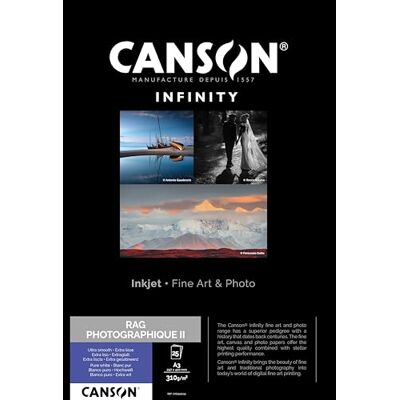 Canson Infinity Rag Photographique Digitales Fotopapier, ultraglatt, 310 g, Box, A3-29,7 x 42 cm, Weiß, 25 Blatt Canson Infinity Rag Photographique Digitales Fotopapier, ultraglatt, 310 g, Box, A3-29,7 x 42 cm, Weiß, 25 Blatt