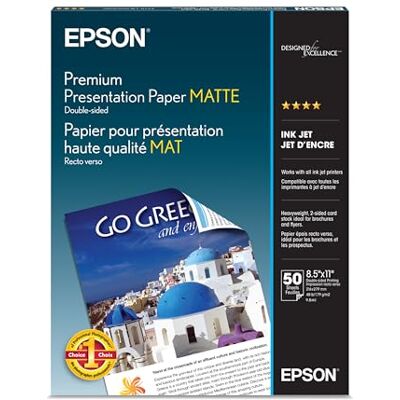 Epson Prem Present Paper Matte Dbl 50 8.5X11 Schwerer, doppelseitiger Karton mit elegantem, mattem Finish. Funktioniert mit Tintenstrahldruckern. Epson Prem Present Paper Matte Dbl 50 8.5X11 Schwerer, doppelseitiger Karton mit elegantem, mattem Finish. Funktioniert mit Tintenstrahldruckern.