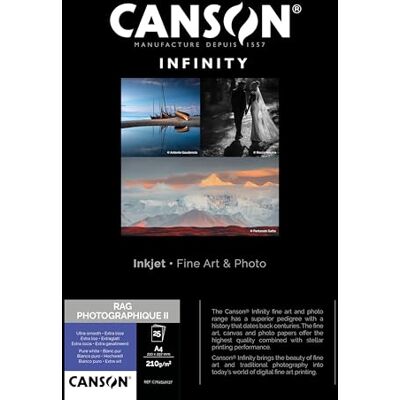Canson Infinity Rag Photographique Digitales Fotopapier, ultraglatt, 210 g, Box, A4-21 x 29,7 cm, Weiß, 25 Blatt Canson Infinity Rag Photographique Digitales Fotopapier, ultraglatt, 210 g, Box, A4-21 x 29,7 cm, Weiß, 25 Blatt