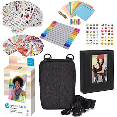 HP Premium Zink Fotopapier, 5,8 x 8,6 cm, Zubehör-Set mit Fotoalbum, Etui, Aufklebern, Markern HP Premium Zink Fotopapier, 5,8 x 8,6 cm, Zubehör-Set mit Fotoalbum, Etui, Aufklebern, Markern