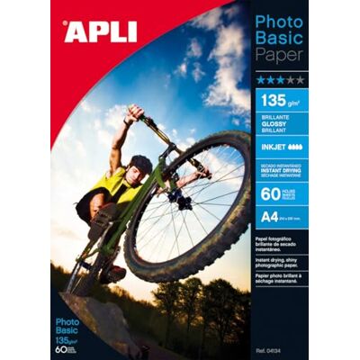 APLI Beutel mit 60 Blatt, glänzendes Papier, 135g, Größe A4 APLI Beutel mit 60 Blatt, glänzendes Papier, 135g, Größe A4