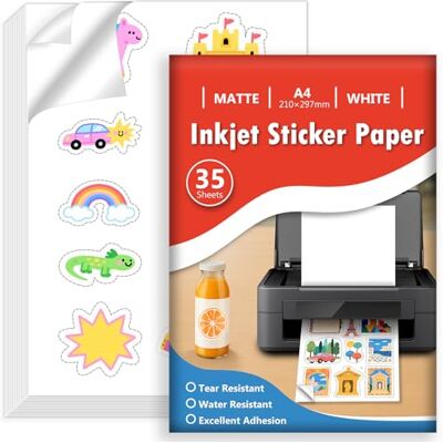 Euqvunn 35 Sheets Stickerpapier zum Selbst Drucken A4, Matte Weiß Wasserdicht Bedruckbares Vinyl Sticker Papier, Selbstklebende Vollseite für Inkjet-Drucker, Schnelltrocknend, 210x297mm Euqvunn 35 Sheets Stickerpapier zum Selbst Drucken A4, Matte Weiß Wasserdicht Bedruckbares Vinyl Sticker Papier, Selbstklebende Vollseite für Inkjet-Drucker, Schnelltrocknend, 210x297mm