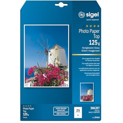 Sigel InkJet Fotopapier Top A4 125 g hochglänzend 25 Blatt IP663, Hochweiß für hochwertige Fotodrucke Sigel InkJet Fotopapier Top A4 125 g hochglänzend 25 Blatt IP663, Hochweiß für hochwertige Fotodrucke