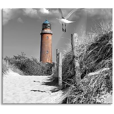 Pixxprint Leuchtturm mit Möwe an Strandweg Herdabdeckplatte & Spritzschutz aus Echtglas Für Herd-Kochfelder 60x52 cm Pixxprint Leuchtturm mit Möwe an Strandweg Herdabdeckplatte & Spritzschutz aus Echtglas Für Herd-Kochfelder 60x52 cm