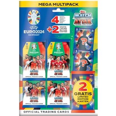 Topps Official Euro 2024 Match Attax Mega Multipack enthält 32 Euro 2024 Match Attax Karten Plus 2 zufällige Limited Edition Karten. Topps Official Euro 2024 Match Attax Mega Multipack enthält 32 Euro 2024 Match Attax Karten Plus 2 zufällige Limited Edition Karten.