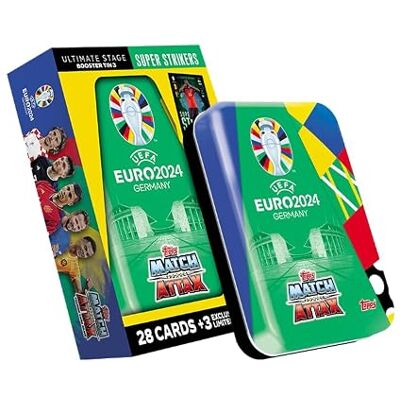 Topps Official Euro 2024 Match Attax Booster Tin Super Strikers enthält 28 Euro 2024 Match Attax Karten Plus 3 Exklusive Super Strikers Limited Edition Karten! Topps Official Euro 2024 Match Attax Booster Tin Super Strikers enthält 28 Euro 2024 Match Attax Karten Plus 3 Exklusive Super Strikers Limited Edition Karten!