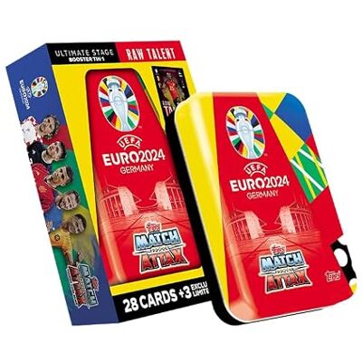 Topps Official Euro 2024 Match Attax Booster Tin Raw Talent enthält 28 Euro 2024 Match Attax Karten Plus 3 Exklusive Raw Talent Limited Edition Karten! Topps Official Euro 2024 Match Attax Booster Tin Raw Talent enthält 28 Euro 2024 Match Attax Karten Plus 3 Exklusive Raw Talent Limited Edition Karten!