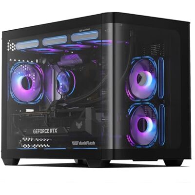 darkFlash ATX Mid-Tower Gaming-PC-Gehäuse, 4 ARGB-Lüfter Computergehäuse, Vollsicht-Glasfront Zwei Kammern PC-Gehäuse, Typ-C, Zwei 360-mm-AIO, Schwarz (DPW90) (MATX-Plug-in ohne Rückseite, Schwarz) darkFlash ATX Mid-Tower Gaming-PC-Gehäuse, 4 ARGB-Lüfter Computergehäuse, Vollsicht-Glasfront Zwei Kammern PC-Gehäuse, Typ-C, Zwei 360-mm-AIO, Schwarz (DPW90) (MATX-Plug-in ohne Rückseite, Schwarz)