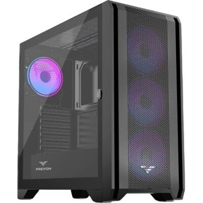 PREYON Nest Windy+ PC Gehäuse – Schwarzes PC Case mit Mesh-Front, 4 ARGB 120-mm-Lüftern, ARGB-Controller, Glas-Seitenwand, ATX/Micro-ATX/Mini-ITX-Kompatibilität, USB-C PREYON Nest Windy+ PC Gehäuse – Schwarzes PC Case mit Mesh-Front, 4 ARGB 120-mm-Lüftern, ARGB-Controller, Glas-Seitenwand, ATX/Micro-ATX/Mini-ITX-Kompatibilität, USB-C