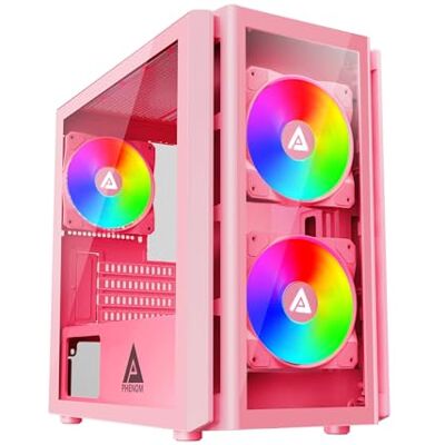 APEVIA Phenom-PK Phenom Micro-ATX Gaming-PC-Gehäuse mit 3 x 120 mm ARGB-Lüftern, 366 RGB-Lichtmodi, 1 x Glasfrontplatte, 340 mm GPU-Unterstützung, 1xUSB 3.0, 2 x USB 2.0, Rosa APEVIA Phenom-PK Phenom Micro-ATX Gaming-PC-Gehäuse mit 3 x 120 mm ARGB-Lüftern, 366 RGB-Lichtmodi, 1 x Glasfrontplatte, 340 mm GPU-Unterstützung, 1xUSB 3.0, 2 x USB 2.0, Rosa