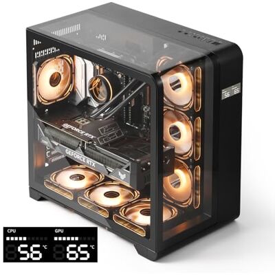 darkFlash ATX Mid-Tower PC-Gehäuse mit Bildschirm, DREI Seiten Glas, gebogenes Full View Dual Gaming PC Gehäuse, 4 PWM ARGB Lüfter, Computergehäuse vorinstalliert, Typ C, RTX 40 kompatibel, Schwarz darkFlash ATX Mid-Tower PC-Gehäuse mit Bildschirm, DREI Seiten Glas, gebogenes Full View Dual Gaming PC Gehäuse, 4 PWM ARGB Lüfter, Computergehäuse vorinstalliert, Typ C, RTX 40 kompatibel, Schwarz
