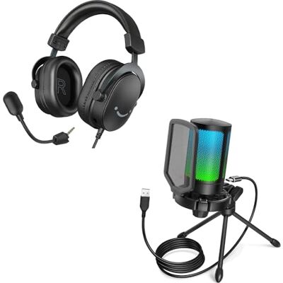 FIFINE Gaming Headset und USB Mikrofon, PC Microphone mit Mikrofon Ständer und Over Ear Kopfhörer mit USB & 3,5 mm Kabel, für Podcast Streaming Studio Mac PS4 PS5 Xbox Switch (A6V+H9) FIFINE Gaming Headset und USB Mikrofon, PC Microphone mit Mikrofon Ständer und Over Ear Kopfhörer mit USB & 3,5 mm Kabel, für Podcast Streaming Studio Mac PS4 PS5 Xbox Switch (A6V+H9)