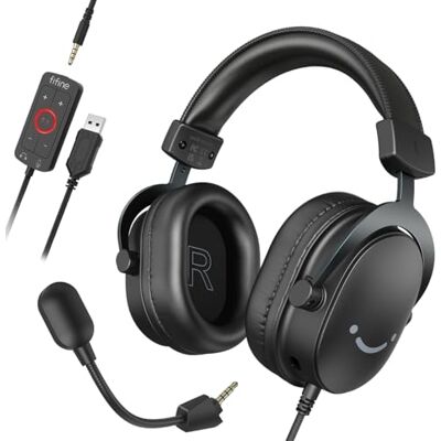 FIFINE Gaming Headset mit Mikrofon, Over Ear Kopfhörer mit Kabel, USB Headset für PC PS4 PS5 Xbox Switch, RGB Headphone mit 7.1 Surround Sound und Ohrpolster FIFINE Gaming Headset mit Mikrofon, Over Ear Kopfhörer mit Kabel, USB Headset für PC PS4 PS5 Xbox Switch, RGB Headphone mit 7.1 Surround Sound und Ohrpolster