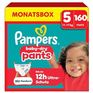 Pampers Baby-Dry Pants Größe 5, 160 Stück, 11kg-17kg, 360° auslaufsichere Passform für Tag und Nacht Pampers Baby-Dry Pants Größe 5, 160 Stück, 11kg-17kg, 360° auslaufsichere Passform für Tag und Nacht