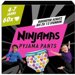 Ninjamas Pyjama Pants Herzen, 60 absorbierende Nachthöschen, 7 Jahre, 17kg-30kg, Auslaufschutz für die ganze Nacht Ninjamas Pyjama Pants Herzen, 60 absorbierende Nachthöschen, 7 Jahre, 17kg-30kg, Auslaufschutz für die ganze Nacht