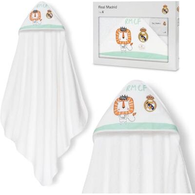 Interbaby – Babybademantel + Real Madrid Kapuzenhandtuch aus 100% Baumwolle, Unisex Weich, schnelltrocknend Ideal für Neugeborene, Babys und Kleinkinder Löwenmotiv Weiss Interbaby – Babybademantel + Real Madrid Kapuzenhandtuch aus 100% Baumwolle, Unisex Weich, schnelltrocknend Ideal für Neugeborene, Babys und Kleinkinder Löwenmotiv Weiss
