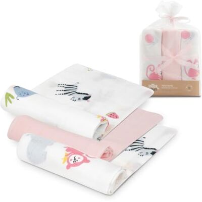 Interbaby · Packung mit 3 Muslin Tücher aus Bambus&Baumwolle JUNGLA rosa · 55x70 cm · Saugfähig und atmungsaktiv und ideal zum Reinigen, Abwischen und Abdecken von Neugeborenen Interbaby · Packung mit 3 Muslin Tücher aus Bambus&Baumwolle JUNGLA rosa · 55x70 cm · Saugfähig und atmungsaktiv und ideal zum Reinigen, Abwischen und Abdecken von Neugeborenen