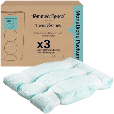 Tommee Tippee Twist & Click Nachfüllfolie für Windeleimer, 3er-Pack, je 10,5 m, mehrlagige antibakterielle* Folie, passend für Twist & Click Kassette, 3 x 10,5 m Tommee Tippee Twist & Click Nachfüllfolie für Windeleimer, 3er-Pack, je 10,5 m, mehrlagige antibakterielle* Folie, passend für Twist & Click Kassette, 3 x 10,5 m