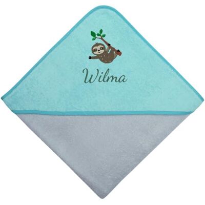 Wolimbo Kapuzenbadetuch grau-türkis 140x140cm personalisierbar Badehandtuch weiches Babyhandtuch Geschenk zur Taufe, Geburt… Wolimbo Kapuzenbadetuch grau-türkis 140x140cm personalisierbar Badehandtuch weiches Babyhandtuch Geschenk zur Taufe, Geburt…