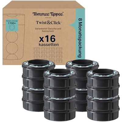 Tommee Tippee Twist & Click Advanced Windeleimer Original-Nachfüllkassetten, Exklusivpackung mit 16, je 10,5 Meter, einfaches, preiswertes Nachfüllen, 16 X 10,5 m Tommee Tippee Twist & Click Advanced Windeleimer Original-Nachfüllkassetten, Exklusivpackung mit 16, je 10,5 Meter, einfaches, preiswertes Nachfüllen, 16 X 10,5 m
