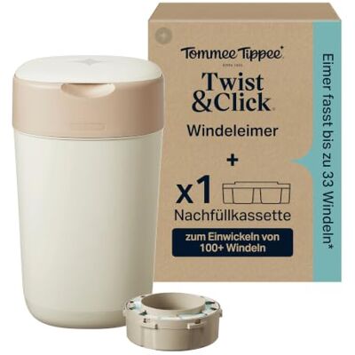 Tommee Tippee Twist & Click Windeleimer, 1x 10,5-m-Nachfüllkassette, Cremeweiß Tommee Tippee Twist & Click Windeleimer, 1x 10,5-m-Nachfüllkassette, Cremeweiß