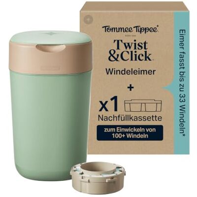 Tommee Tippee Twist & Click Windeleimer, 1x 10,5-m-Nachfüllkassette, Grün Tommee Tippee Twist & Click Windeleimer, 1x 10,5-m-Nachfüllkassette, Grün