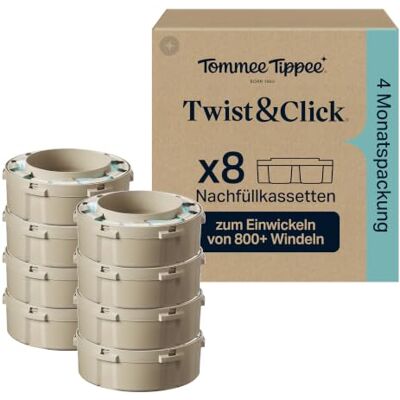Tommee Tippee Twist&Click Nachfüllkassetten für Windeleimer,10,5m, 8er-Pack Original-Nachfüllkassetten, Mehrlagiger und Antibakteriellen, Schutz gegen Gerüche und Keime, Farben Können Abweichen Tommee Tippee Twist&Click Nachfüllkassetten für Windeleimer,10,5m, 8er-Pack Original-Nachfüllkassetten, Mehrlagiger und Antibakteriellen, Schutz gegen Gerüche und Keime, Farben Können Abweichen