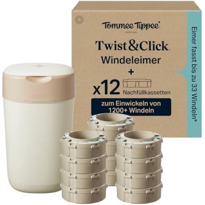 Tommee Tippee Twist & Click Windeleimer + 12 10.5m Nachfüllkassetten Set Tommee Tippee Twist & Click Windeleimer + 12 10.5m Nachfüllkassetten Set