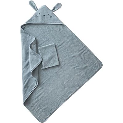 Vertbaudet Bio-Kollektion: Baby Kapuzenbadetuch & Waschhandschuh blau 80X80 Vertbaudet Bio-Kollektion: Baby Kapuzenbadetuch & Waschhandschuh blau 80X80