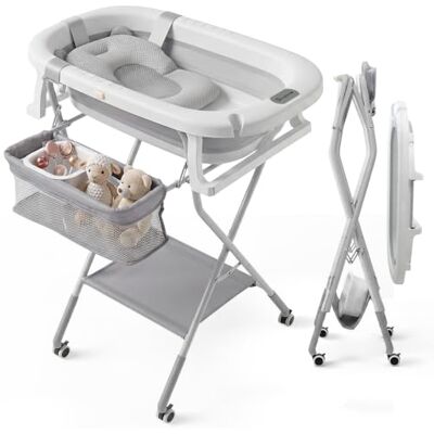 Mobiclinic ®, Faltbare Babybadewanne, mit Beinen und Stütze, höhenverstellbar, 360°-Räder mit Bremse, ergonomischem Kissen, Abflussrohr, Korb und Tablett, kompakt, Bubba Max Mobiclinic ®, Faltbare Babybadewanne, mit Beinen und Stütze, höhenverstellbar, 360°-Räder mit Bremse, ergonomischem Kissen, Abflussrohr, Korb und Tablett, kompakt, Bubba Max