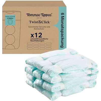 Tommee Tippee Twist & Click Nachfüllfolie für Windeleimer, 12er-Pack, je 10,5 m, mehrlagige antibakterielle* Folie, passend für Twist & Click Kassette, 12 x 10,5 m Tommee Tippee Twist & Click Nachfüllfolie für Windeleimer, 12er-Pack, je 10,5 m, mehrlagige antibakterielle* Folie, passend für Twist & Click Kassette, 12 x 10,5 m