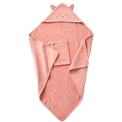 Vertbaudet Kapuzenbadetuch + Handschuh aus Bio-Baumwollgaze, Rosa, 100 x 100 cm Vertbaudet Kapuzenbadetuch + Handschuh aus Bio-Baumwollgaze, Rosa, 100 x 100 cm