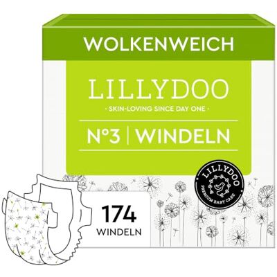 LILLYDOO hautfreundliche Windeln, Monatsbox, Größe 3 (6+ kg), 174 Stück Sicherer Auslaufschutz, Weich, Ohne Parfüme & Lotionen für empfindliche Haut, Dermatologisch getestet LILLYDOO hautfreundliche Windeln, Monatsbox, Größe 3 (6+ kg), 174 Stück Sicherer Auslaufschutz, Weich, Ohne Parfüme & Lotionen für empfindliche Haut, Dermatologisch getestet