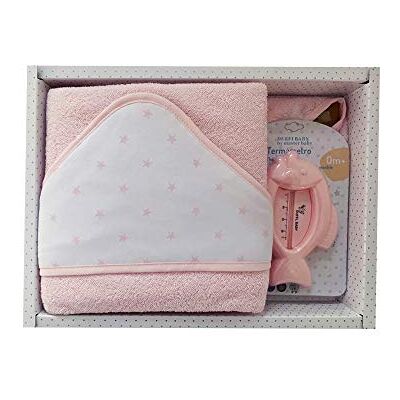 Duffi Baby 0929-06 Badetuch, bestickt, 100 x 100 cm, + Thermometer, Rosa, Mädchen Duffi Baby 0929-06 Badetuch, bestickt, 100 x 100 cm, + Thermometer, Rosa, Mädchen