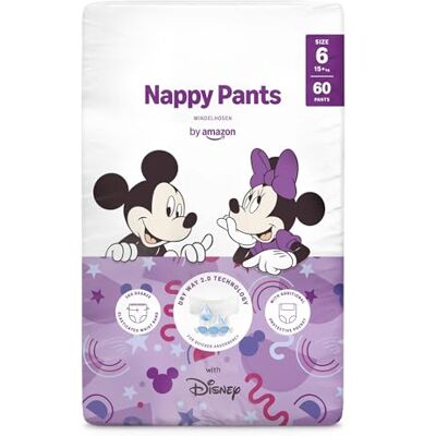 Amazon Disney – Windelhosen – Größe 6 (15+ kg) – 60 Stück (1 Packung mit 60 Stück) Amazon Disney – Windelhosen – Größe 6 (15+ kg) – 60 Stück (1 Packung mit 60 Stück)
