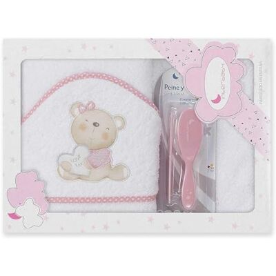 Interbaby P1177-12 Baby Kapuzenbadetuch LOVE YOU, weiss e rosa mit Kamm und Bürste, Rosa Interbaby P1177-12 Baby Kapuzenbadetuch LOVE YOU, weiss e rosa mit Kamm und Bürste, Rosa