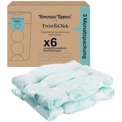 Tommee Tippee Twist & Click Nachfüllfolie für Windeleimer, 6er-Pack, je 10,5 m, mehrlagige antibakterielle* Folie, passend für Twist & Click Kassette, 6 x 10,5 m Tommee Tippee Twist & Click Nachfüllfolie für Windeleimer, 6er-Pack, je 10,5 m, mehrlagige antibakterielle* Folie, passend für Twist & Click Kassette, 6 x 10,5 m