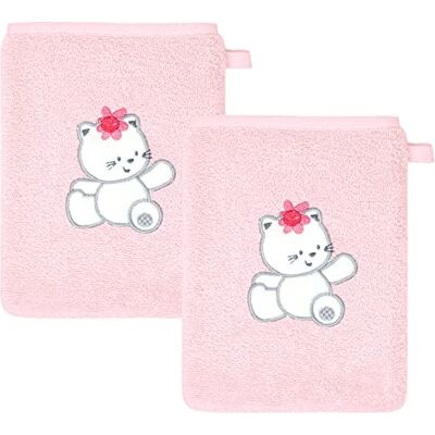 Lashuma Babytuch zum waschen Set, 2X 15x21cm Rosa Baby Waschhandschuhe Mädchen Bestickt Design: Katze Lashuma Babytuch zum waschen Set, 2X 15x21cm Rosa Baby Waschhandschuhe Mädchen Bestickt Design: Katze