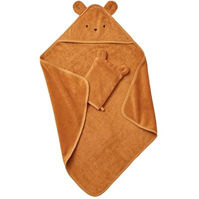 Vertbaudet Kapuzenbadetuch + Waschhandschuh, Bio-Baumwolle, Karamell, 70 x 70 cm Vertbaudet Kapuzenbadetuch + Waschhandschuh, Bio-Baumwolle, Karamell, 70 x 70 cm