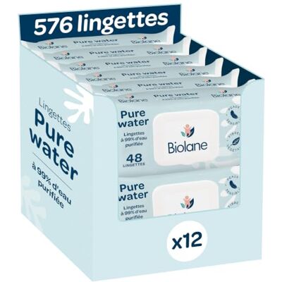 Biolane Baby-Feuchttücher mit 99,9% Wasser Pure Water Packung mit 12 x 48 (576 Feuchttücher) Für empfindliche Haut Ab der Geburt Duftfrei Wechseln und Reinigungspflege Biolane Baby-Feuchttücher mit 99,9% Wasser Pure Water Packung mit 12 x 48 (576 Feuchttücher) Für empfindliche Haut Ab der Geburt Duftfrei Wechseln und Reinigungspflege