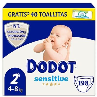 DODOT Sensitive Babywindeln Größe 2 (4-8 kg), 198 Windeln + 1 Packung mit 40 kostenlosen Reinigungstüchern, Total Aqua-Pflege, Absorption und Hautschutz von , Monatspaket DODOT Sensitive Babywindeln Größe 2 (4-8 kg), 198 Windeln + 1 Packung mit 40 kostenlosen Reinigungstüchern, Total Aqua-Pflege, Absorption und Hautschutz von , Monatspaket