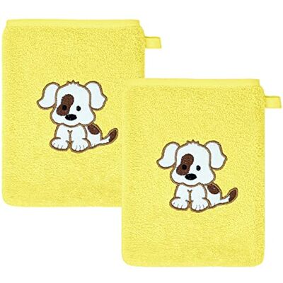 Lashuma 2 Stück Kindertücher zum waschen mit Stick: Hund, Baby Handtücher Gelb, weiches Babytuch 15x21 cm Lashuma 2 Stück Kindertücher zum waschen mit Stick: Hund, Baby Handtücher Gelb, weiches Babytuch 15x21 cm