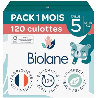Biolane Windeln Slips – Größe 5 (12-18 kg) – kein Auslaufen für 12 Stunden – Packung 1 Monat – 120 Windeln – umweltfreundlich Biolane Windeln Slips – Größe 5 (12-18 kg) – kein Auslaufen für 12 Stunden – Packung 1 Monat – 120 Windeln – umweltfreundlich