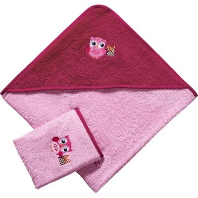 Erwin Müller Kinder Frottierset 2-TLG. Kapuzenbadetuch + Waschhandschuh Eule rosa Größe 100x100 cm + 15x21 cm saugstark, langlebig, angenehm weich Erwin Müller Kinder Frottierset 2-TLG. Kapuzenbadetuch + Waschhandschuh Eule rosa Größe 100x100 cm + 15x21 cm saugstark, langlebig, angenehm weich