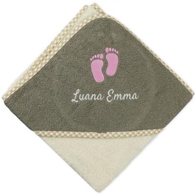 Wolimbo Kapuzenhandtuch personalisiert mit Namen und Motiv beige-braun 100x100 cm für Baby und Kinder Wolimbo Kapuzenhandtuch personalisiert mit Namen und Motiv beige-braun 100x100 cm für Baby und Kinder