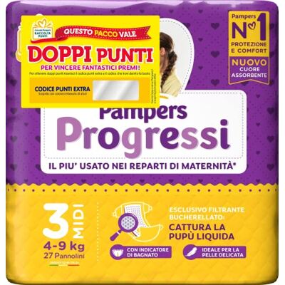 Pampers Progressi Midi, Größe 3 (4-9 kg), 27 Windeln Pampers Progressi Midi, Größe 3 (4-9 kg), 27 Windeln