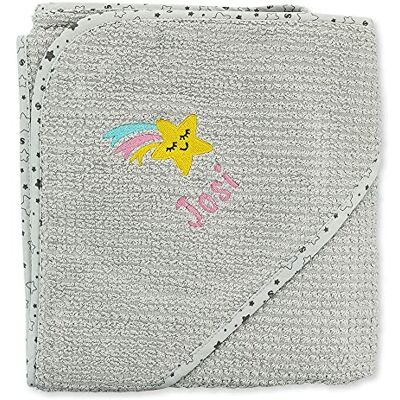 Wolimbo Bio Kapuzenbadetuch hellgrau Sterne 80x80cm personalisierbar Badehandtuch weiches Babyhandtuch Geschenk zur Taufe, Geburt 100% Baumwolle Wolimbo Bio Kapuzenbadetuch hellgrau Sterne 80x80cm personalisierbar Badehandtuch weiches Babyhandtuch Geschenk zur Taufe, Geburt 100% Baumwolle