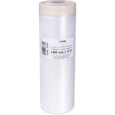 PENNELLIFICIO 2000 Polyethylen-Rolle mit Klebeband, Abdeckset, Wandschutz, Wandschutz, Sockelleisten, Möbel, Abdeckplane, Größe 140 cm x 33 m – Made in Italy PENNELLIFICIO 2000 Polyethylen-Rolle mit Klebeband, Abdeckset, Wandschutz, Wandschutz, Sockelleisten, Möbel, Abdeckplane, Größe 140 cm x 33 m – Made in Italy