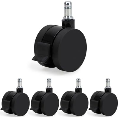 Waytex 78602 Bürostuhlrollen mit Bremse, Durchmesser 60 mm, für Hartböden, Parkett, Laminat, Fliesen – 5 Stück – Farbe Schwarz Waytex 78602 Bürostuhlrollen mit Bremse, Durchmesser 60 mm, für Hartböden, Parkett, Laminat, Fliesen – 5 Stück – Farbe Schwarz